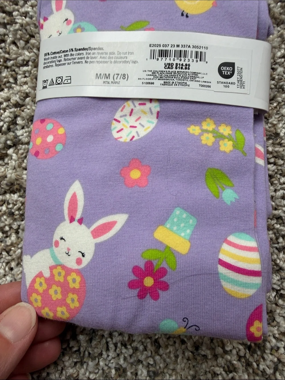 NWT Children's Place Lavender Bunny & Easter Egg Leggings size medium 7/8